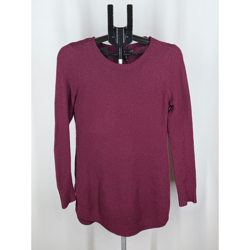Free For All Womens Burgundy Long Sleeve Tunic Sweater Curved Hem Size S